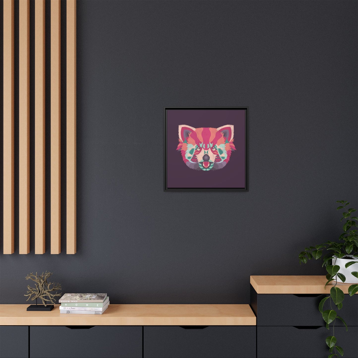 Colorful Pink Panda Framed Canvas Art