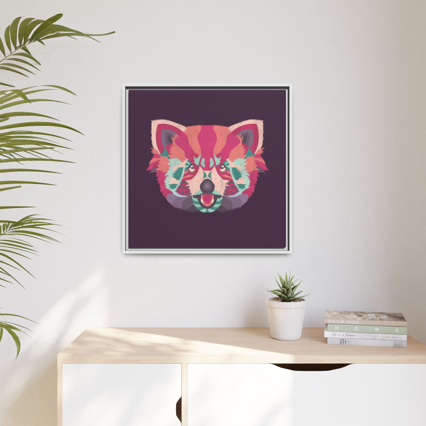 Colorful Pink Panda Framed Canvas Art