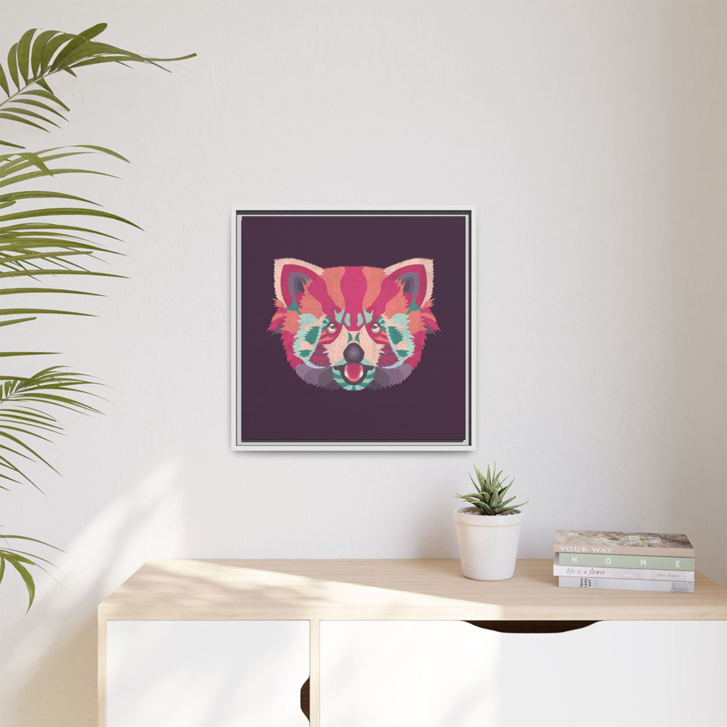 Colorful Pink Panda Framed Canvas Art