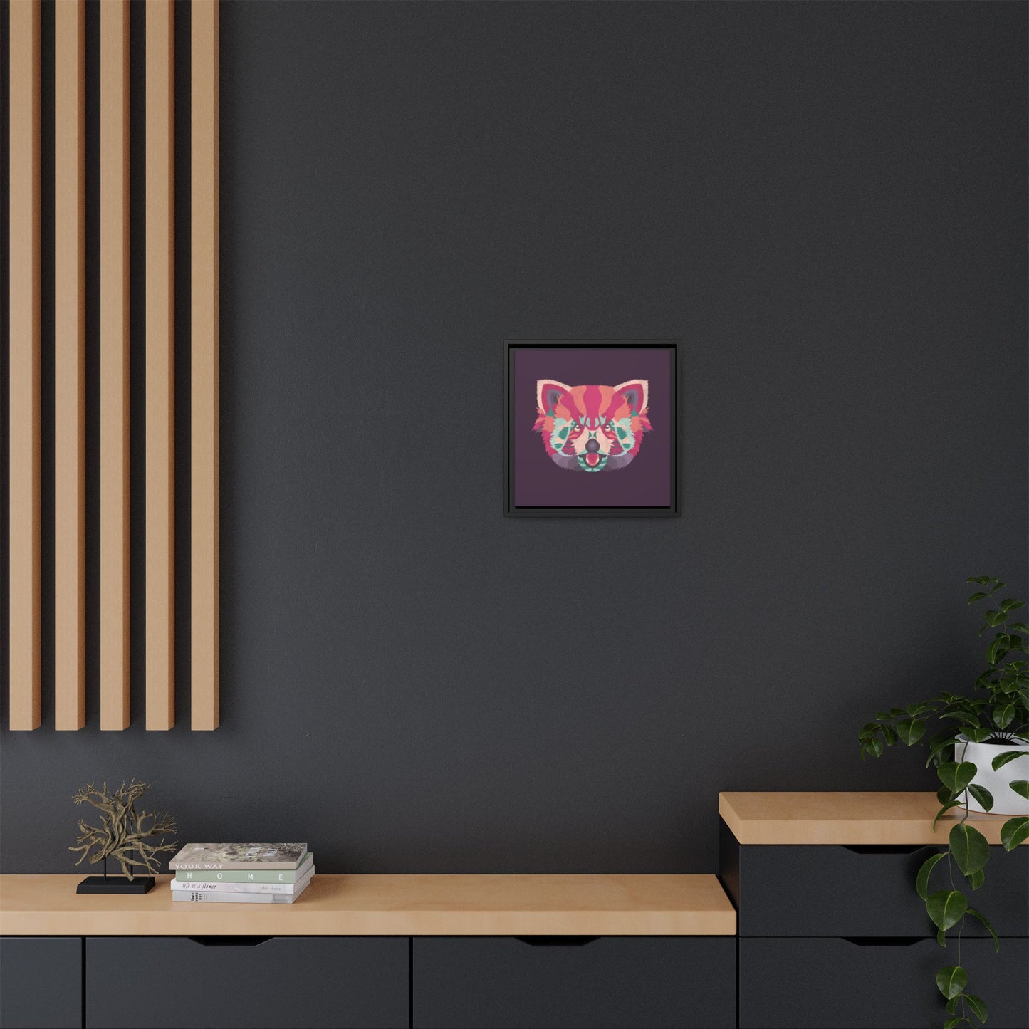 Colorful Pink Panda Framed Canvas Art