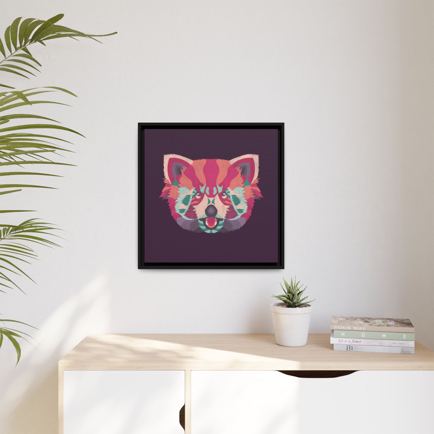 Colorful Pink Panda Framed Canvas Art